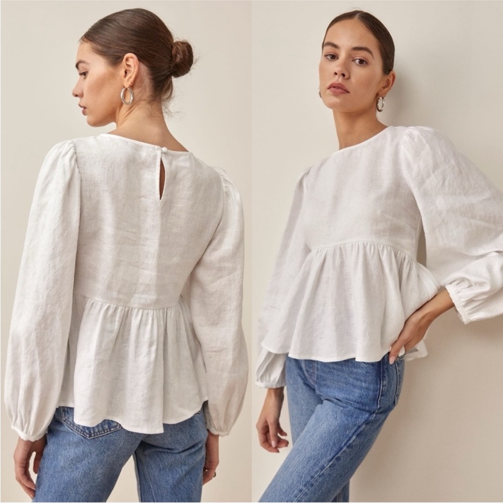 REFORMATION Rumi Linen White Blouse S